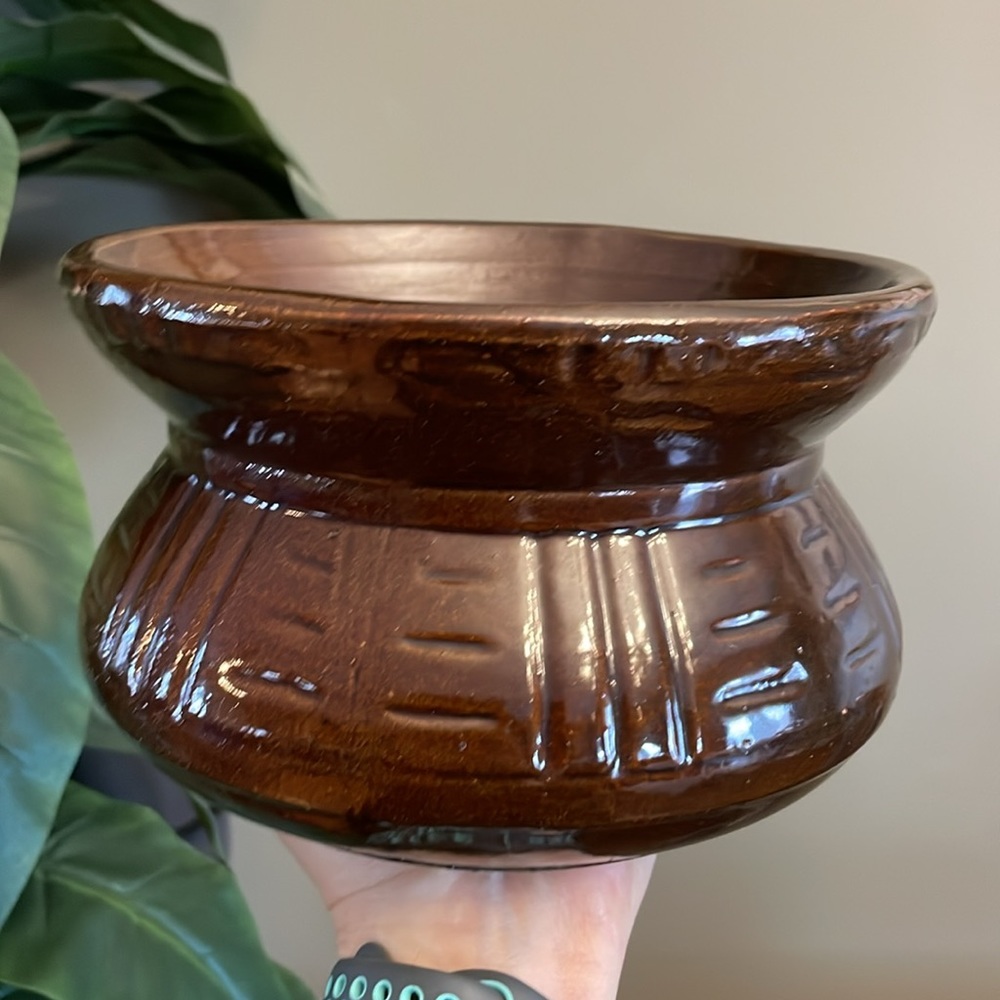 Vintage 1940s Crock Pot Heavy Planter Glaze Pottery Clay Pot Cauldron Witch Brew